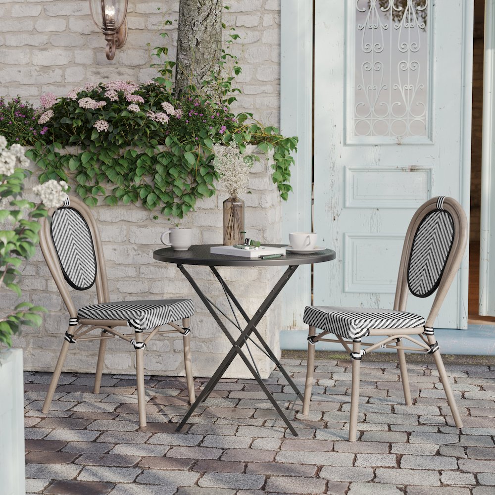 Set of 2 Classic Bistro Chairs, Black & White/Light Natural Frame