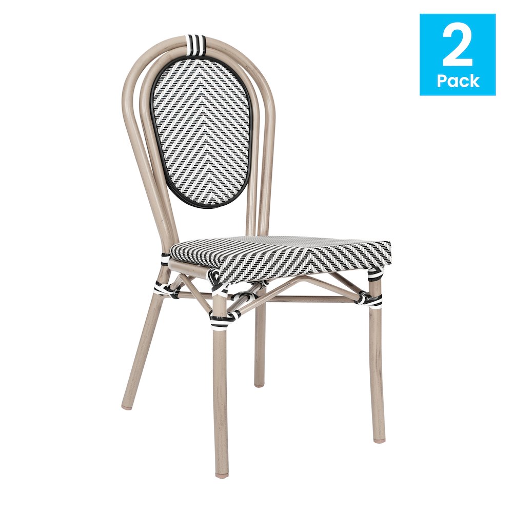 Set of 2 Classic Bistro Chairs, Black & White/Light Natural Frame