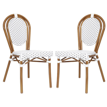 Set of 2 Classic Commercial Grade Bistro Chairs, White & Gray/Natural Frame