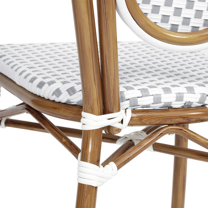 Set of 2 Classic Commercial Grade Bistro Chairs, White & Gray/Natural Frame