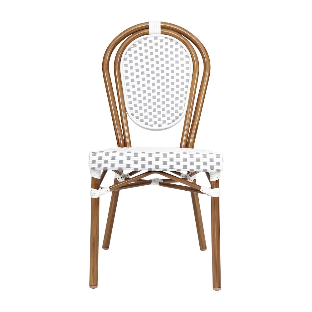 Set of 2 Classic Commercial Grade Bistro Chairs, White & Gray/Natural Frame
