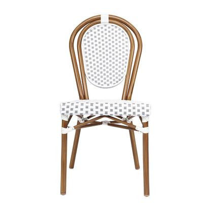 Set of 2 Classic Commercial Grade Bistro Chairs, White & Gray/Natural Frame