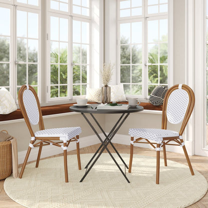 Set of 2 Classic Commercial Grade Bistro Chairs, White & Gray/Natural Frame