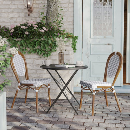Set of 2 Classic Commercial Grade Bistro Chairs, White & Gray/Natural Frame