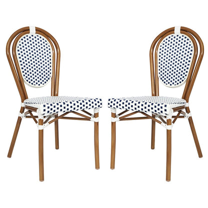 Set of 2 Classic Commercial Grade Bistro Chairs, White & Navy/Natural Frame