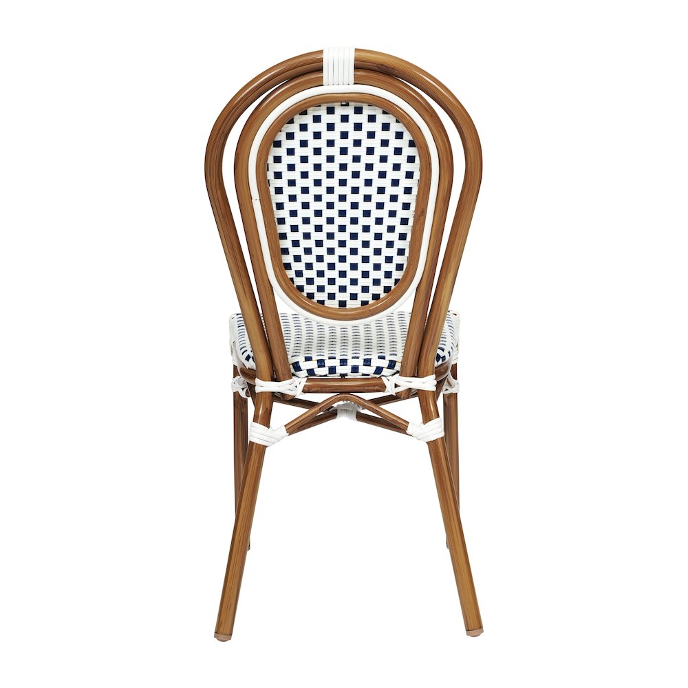 Set of 2 Classic Commercial Grade Bistro Chairs, White & Navy/Natural Frame