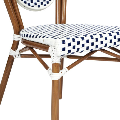 Set of 2 Classic Commercial Grade Bistro Chairs, White & Navy/Natural Frame