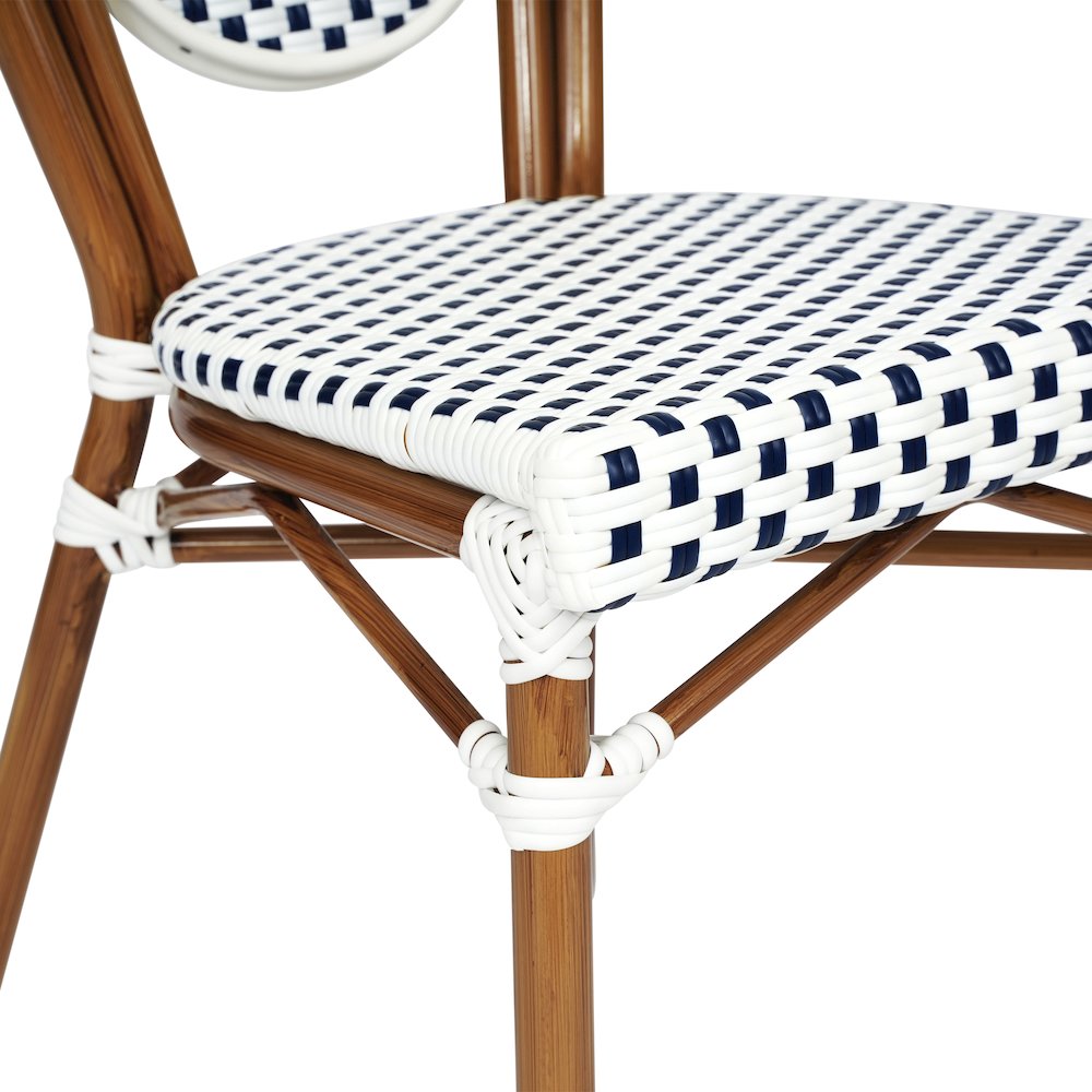 Set of 2 Classic Commercial Grade Bistro Chairs, White & Navy/Natural Frame
