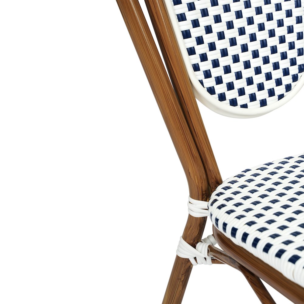 Set of 2 Classic Commercial Grade Bistro Chairs, White & Navy/Natural Frame