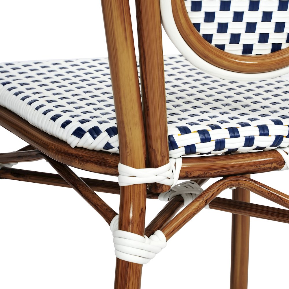 Set of 2 Classic Commercial Grade Bistro Chairs, White & Navy/Natural Frame