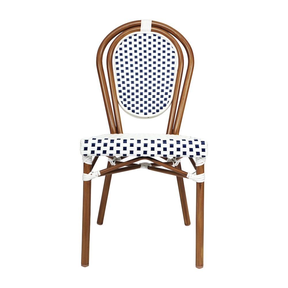 Set of 2 Classic Commercial Grade Bistro Chairs, White & Navy/Natural Frame