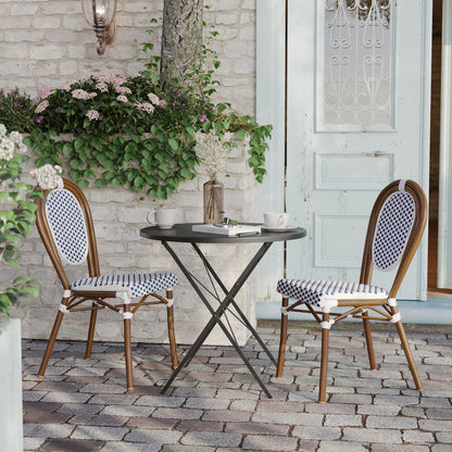 Set of 2 Classic Commercial Grade Bistro Chairs, White & Navy/Natural Frame