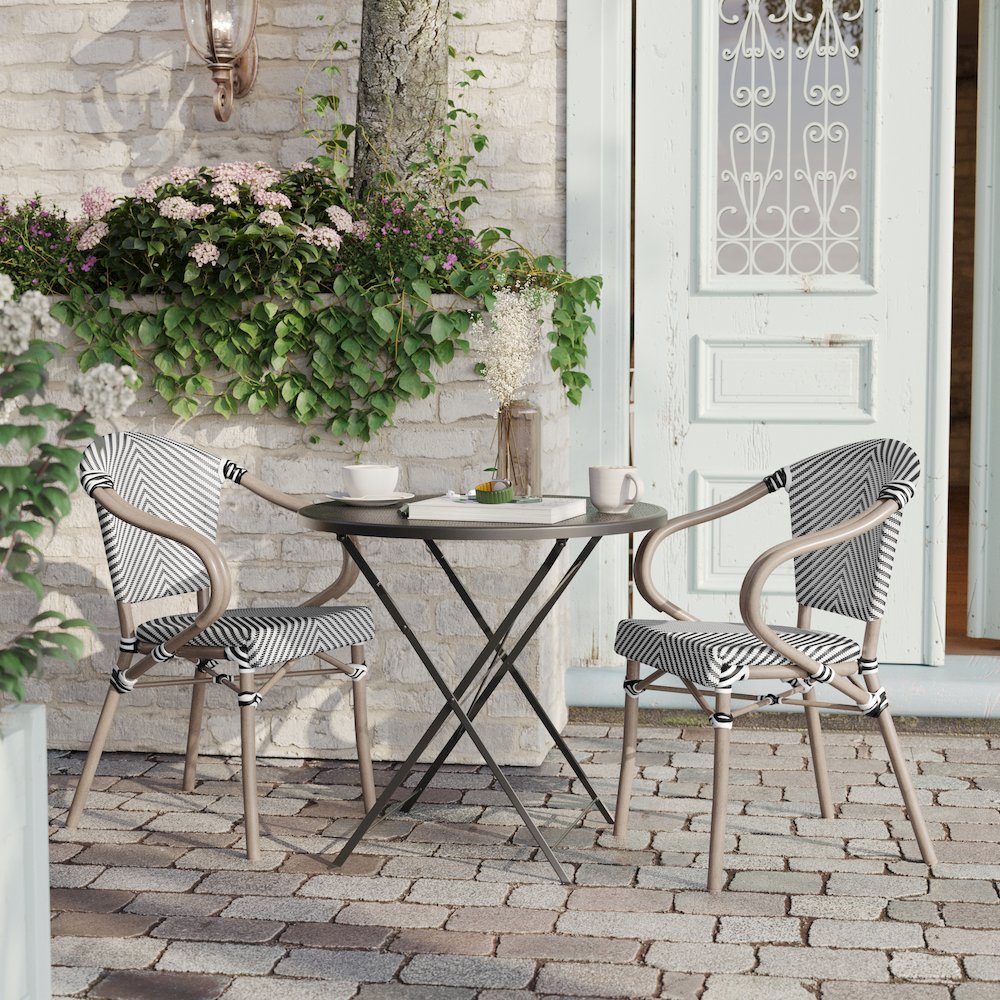 Set of 2 Classic Bistro Chairs, Black & White/Light Natural Frame