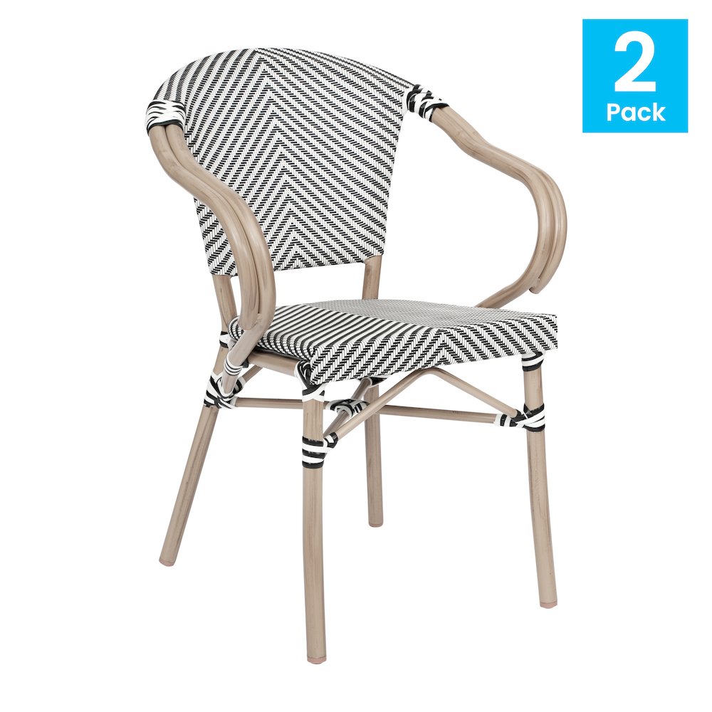 Set of 2 Classic Bistro Chairs, Black & White/Light Natural Frame