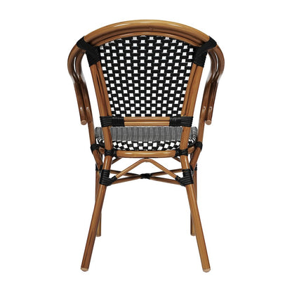 Set of 2 Classic Commercial Grade Bistro Chairs, Black & White/Natural Frame