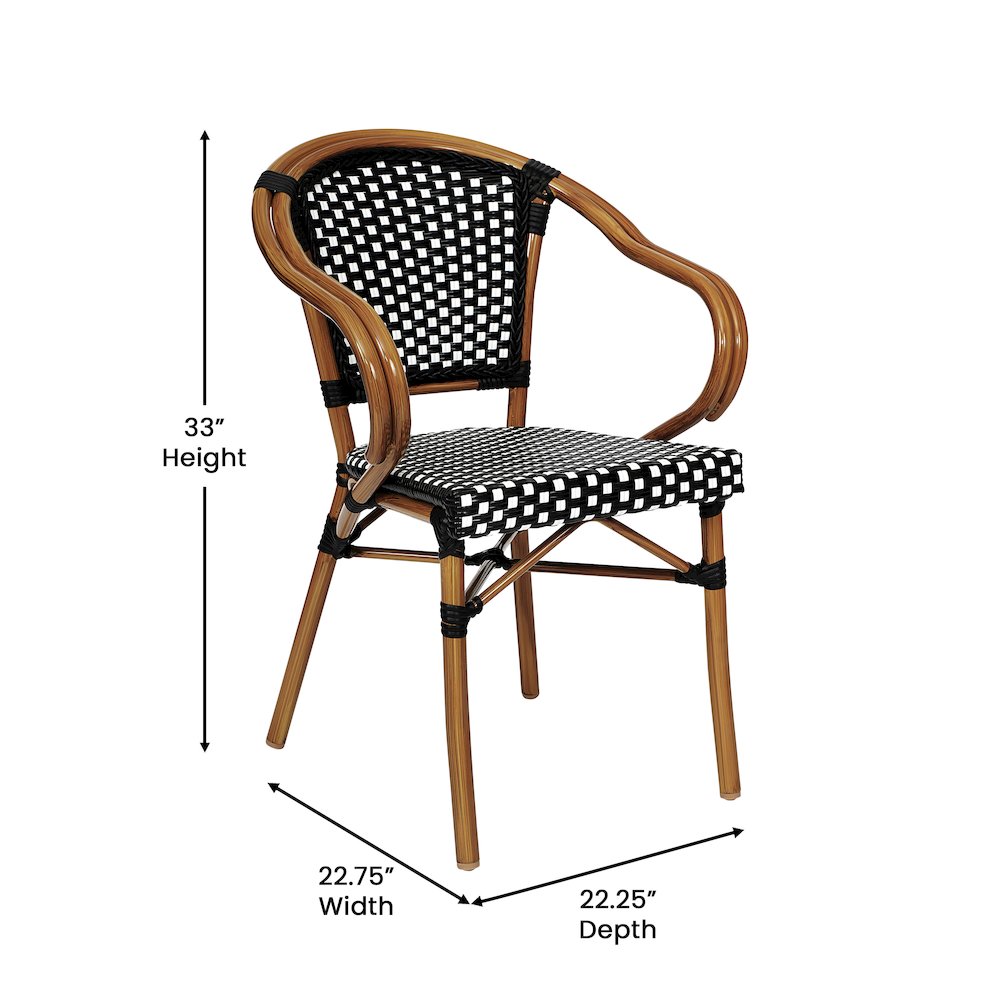 Set of 2 Classic Commercial Grade Bistro Chairs, Black & White/Natural Frame