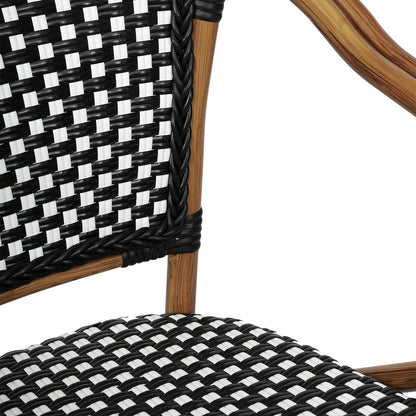 Set of 2 Classic Commercial Grade Bistro Chairs, Black & White/Natural Frame