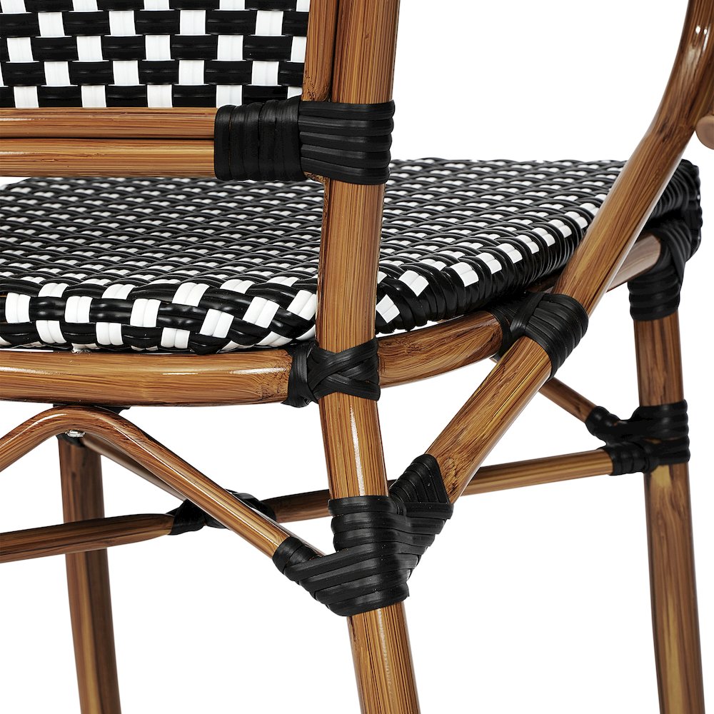 Set of 2 Classic Commercial Grade Bistro Chairs, Black & White/Natural Frame