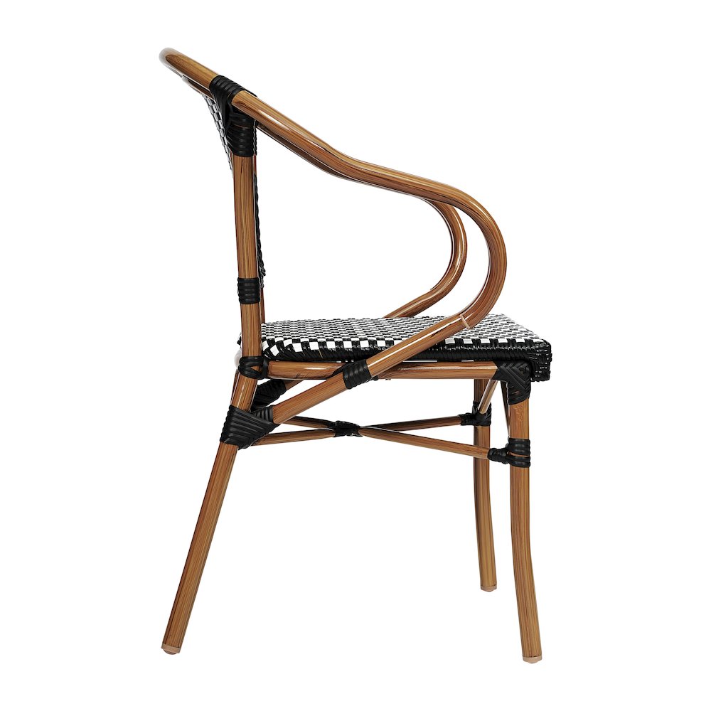 Set of 2 Classic Commercial Grade Bistro Chairs, Black & White/Natural Frame