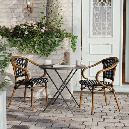 Set of 2 Classic Commercial Grade Bistro Chairs, Black & White/Natural Frame