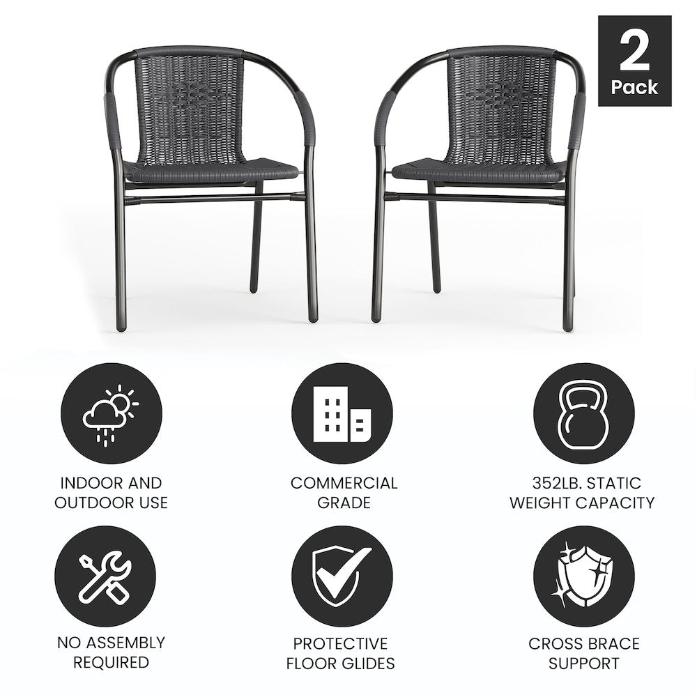 2 Pack Gray Rattan Indoor-Outdoor Restaurant Stack Chair