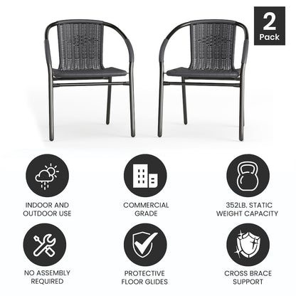 2 Pack Gray Rattan Indoor-Outdoor Restaurant Stack Chair