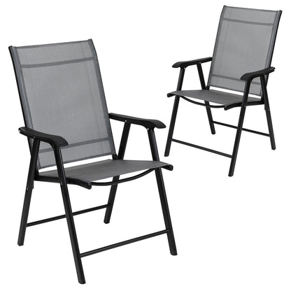 Gray Outdoor Folding Patio Sling Chair with Black Frame (2 Pack)