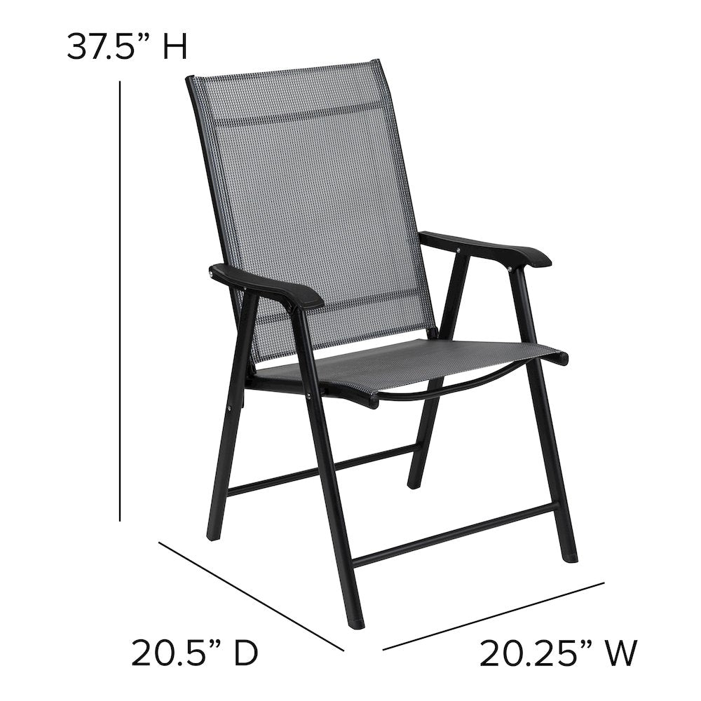 Gray Outdoor Folding Patio Sling Chair with Black Frame (2 Pack)