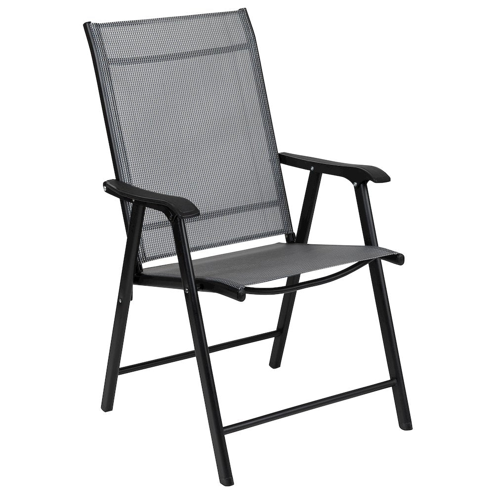 Gray Outdoor Folding Patio Sling Chair with Black Frame (2 Pack)