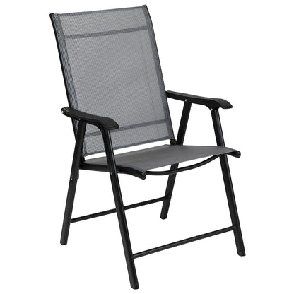 Gray Outdoor Folding Patio Sling Chair with Black Frame (2 Pack)