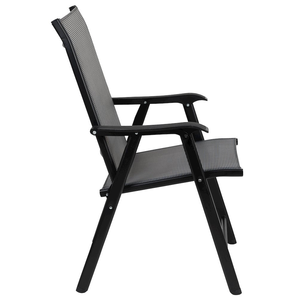 Gray Outdoor Folding Patio Sling Chair with Black Frame (2 Pack)