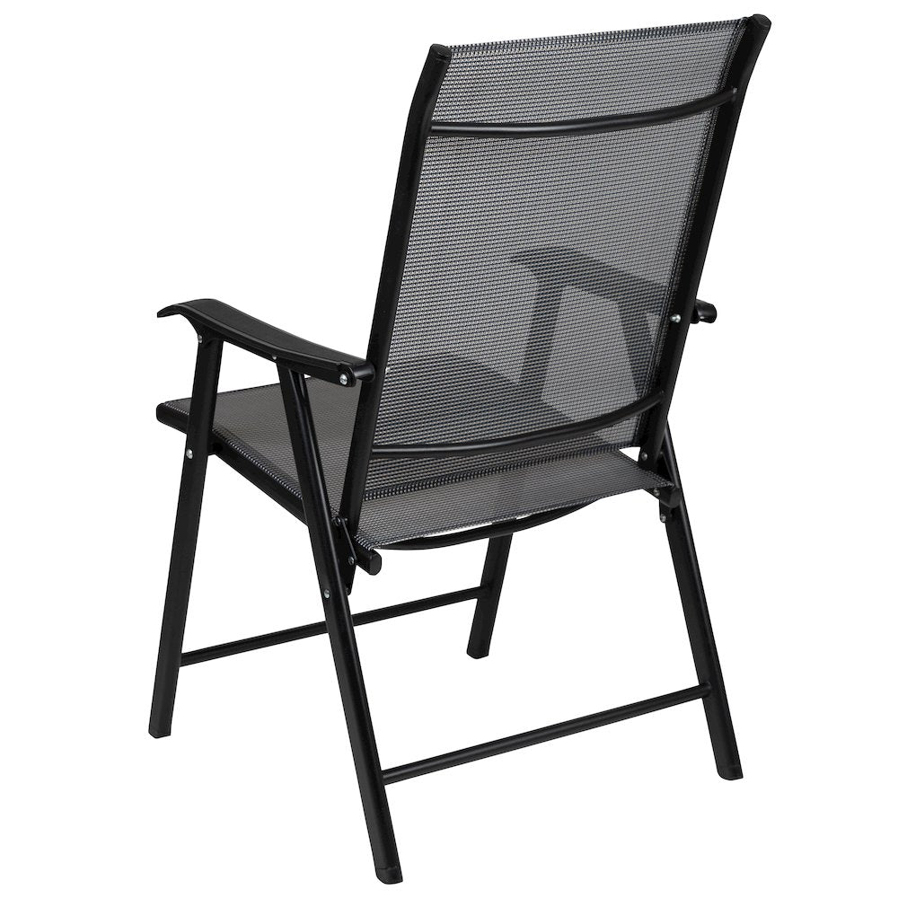 Gray Outdoor Folding Patio Sling Chair with Black Frame (2 Pack)