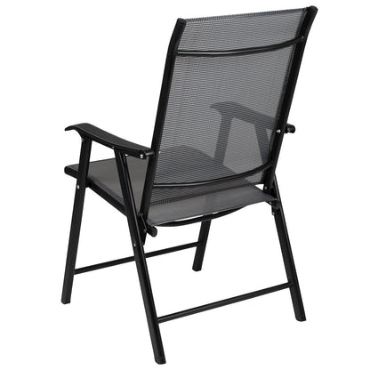 Gray Outdoor Folding Patio Sling Chair with Black Frame (2 Pack)
