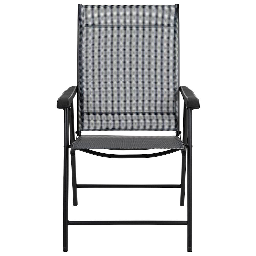 Gray Outdoor Folding Patio Sling Chair with Black Frame (2 Pack)