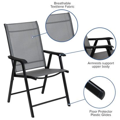Gray Outdoor Folding Patio Sling Chair with Black Frame (2 Pack)