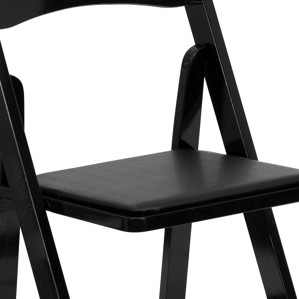 2 Pack Black Wood Folding Chair with Vinyl Padded Seat