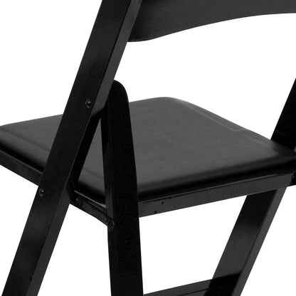 2 Pack Black Wood Folding Chair with Vinyl Padded Seat
