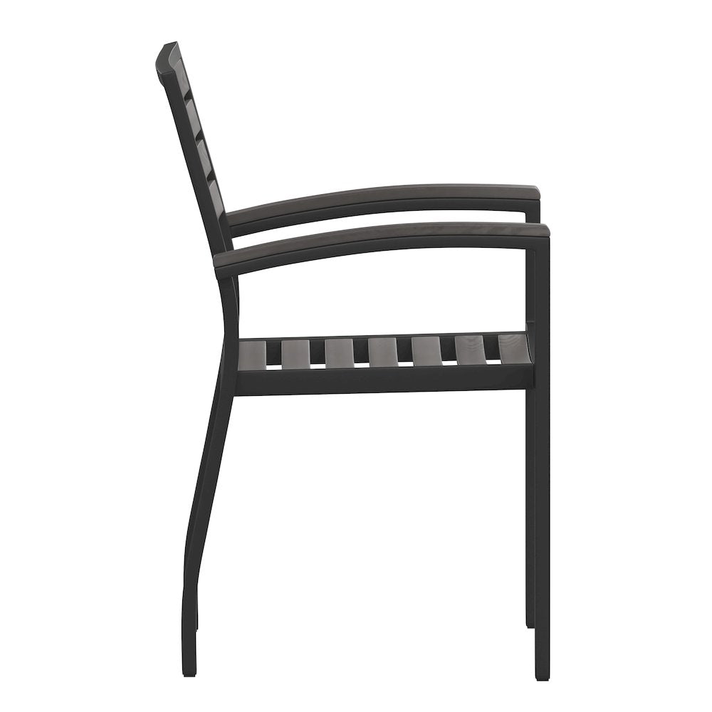 Set of 2 Outdoor Stackable Faux Teak Side Chairs