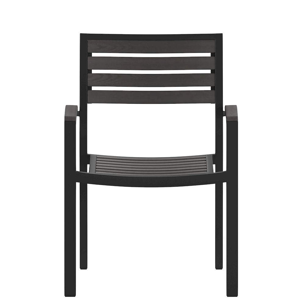 Set of 2 Outdoor Stackable Faux Teak Side Chairs