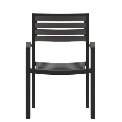 Set of 2 Outdoor Stackable Faux Teak Side Chairs