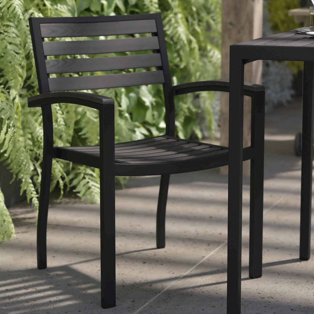 Set of 2 Outdoor Stackable Faux Teak Side Chairs