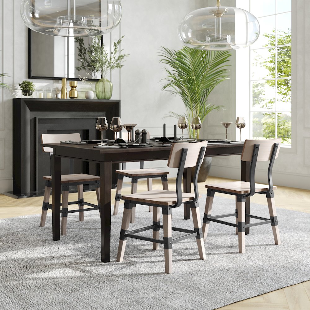 Jackson 2 Pack Rustic Antique White Industrial Wood Dining Chair