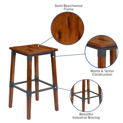 Set of 2 Commercial Grade Industrial Style Backless Dining Barstools