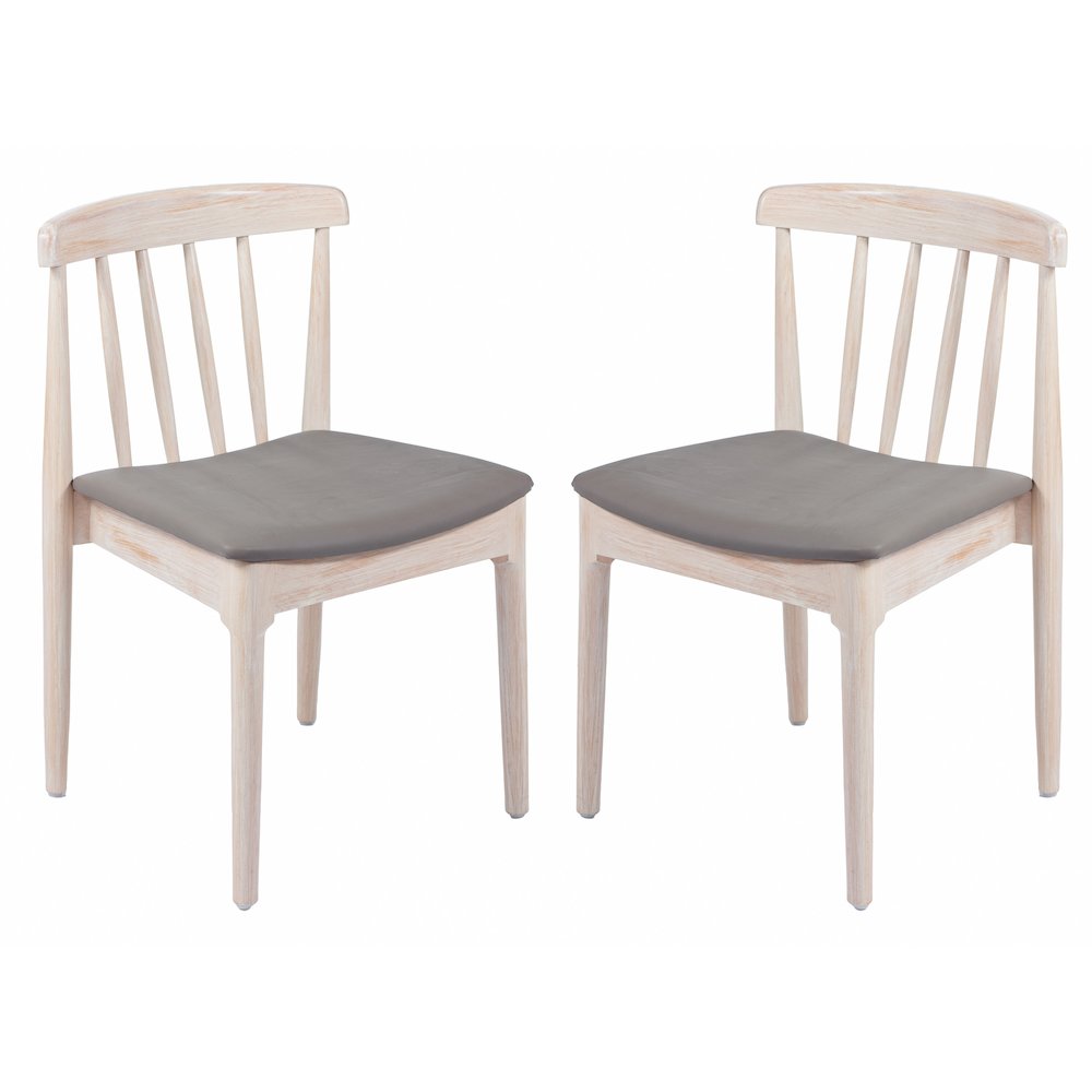 Set of 2 Restaurant Dining Chairs, Brown Vinyl Seat/Antique White Wood Frame