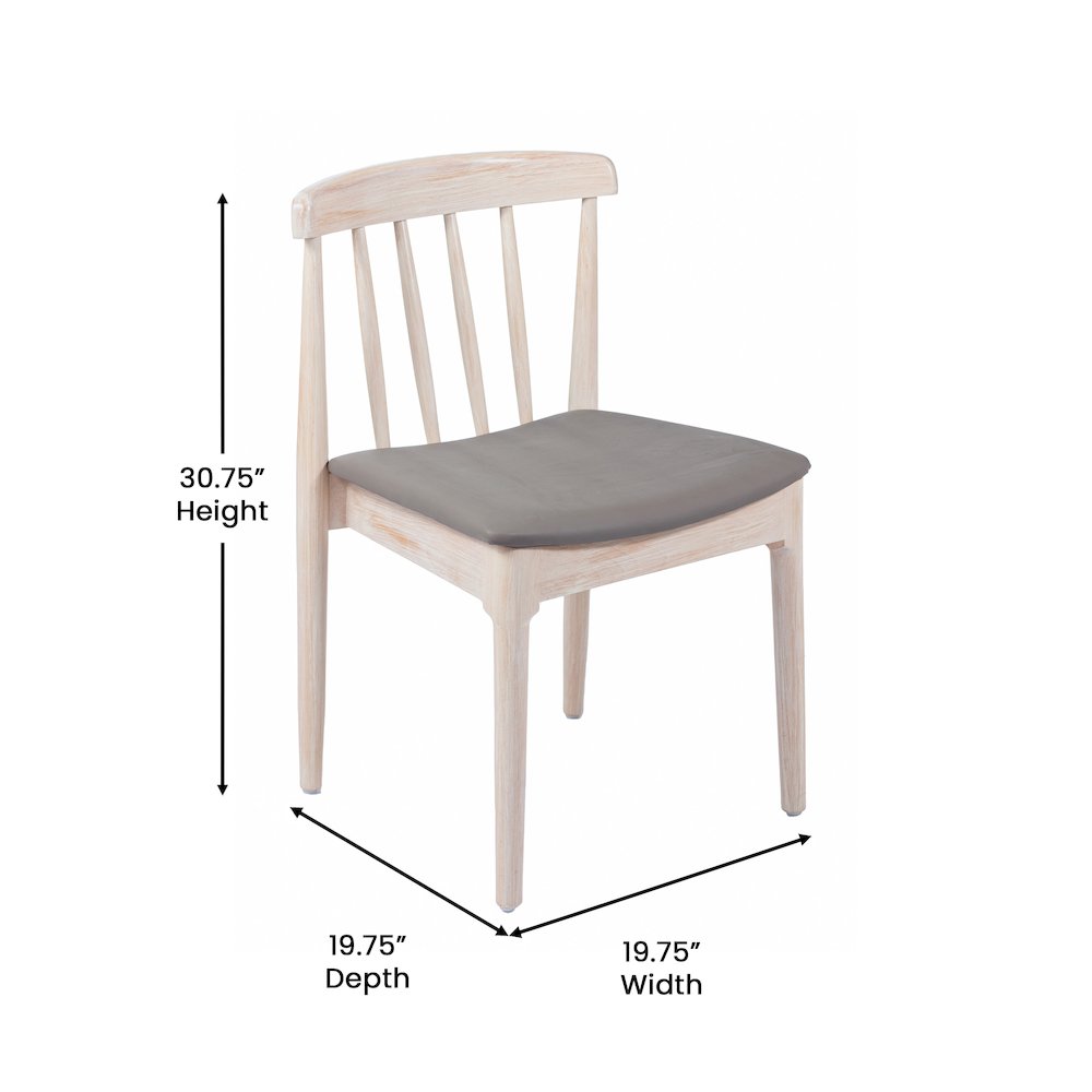 Set of 2 Restaurant Dining Chairs, Brown Vinyl Seat/Antique White Wood Frame