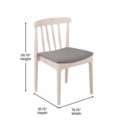 Set of 2 Restaurant Dining Chairs, Brown Vinyl Seat/Antique White Wood Frame