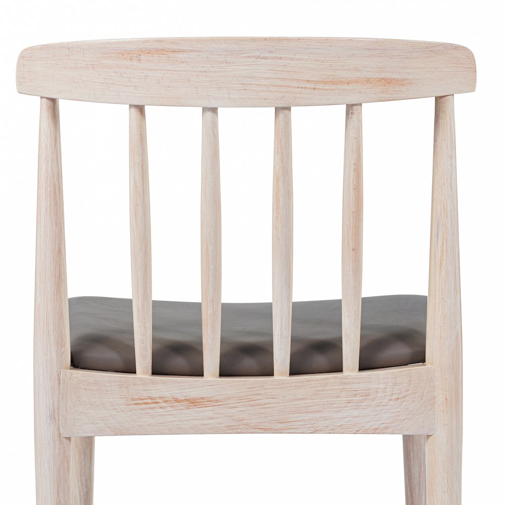 Set of 2 Restaurant Dining Chairs, Brown Vinyl Seat/Antique White Wood Frame