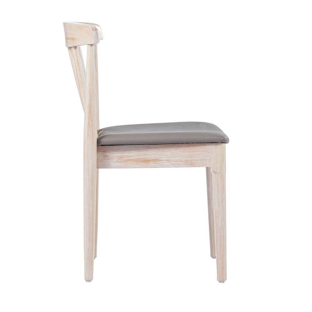 Set of 2 Restaurant Dining Chairs, Brown Vinyl Seat/Antique White Wood Frame
