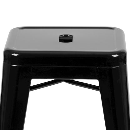 24" High Metal Counter-Height, Indoor Bar Stool in Black - Stackable Set of 4