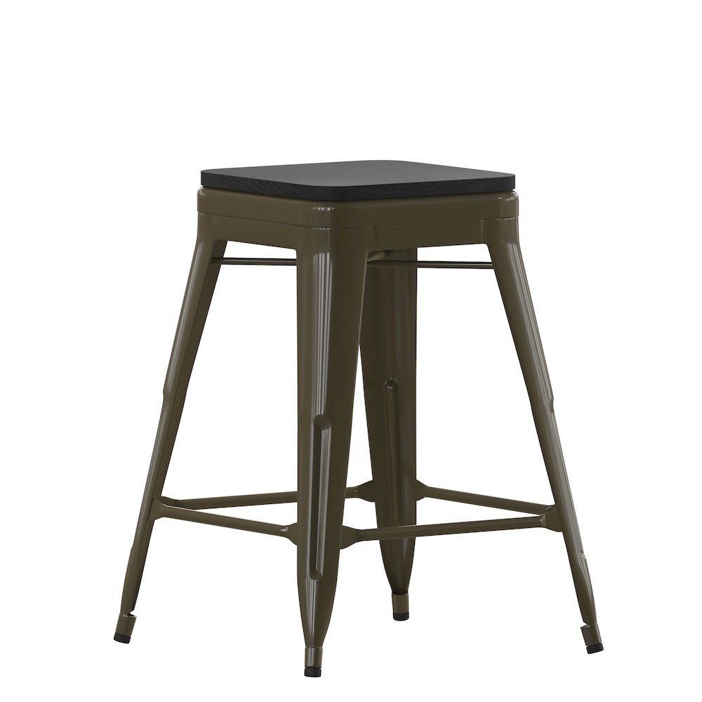 Modern Industrial Metal Counter Stool with Poly Resin Seat, Set of 4